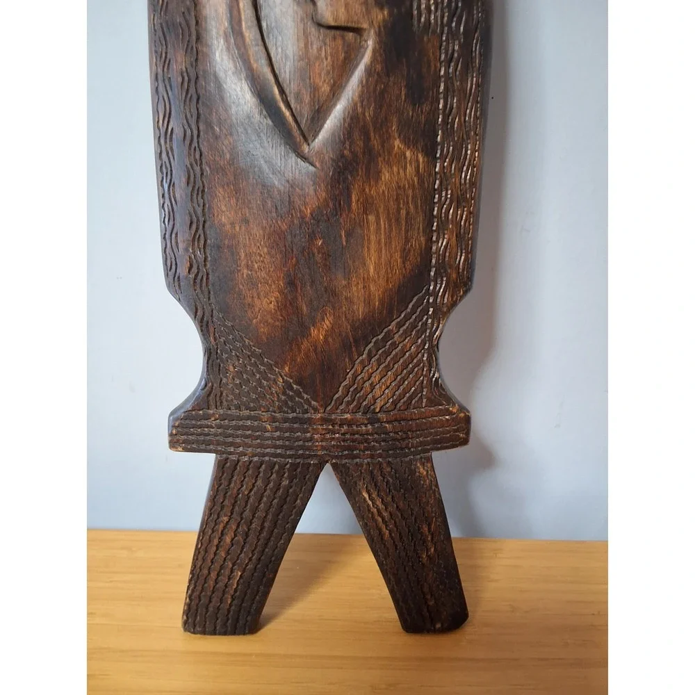 Vintage Hand-Carved Wooden Decorative Shield. Used For Defense Or Ceremonies